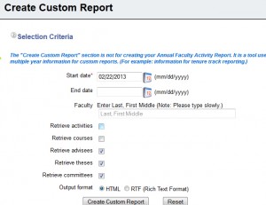 Faculty Activity - Create Custom Report